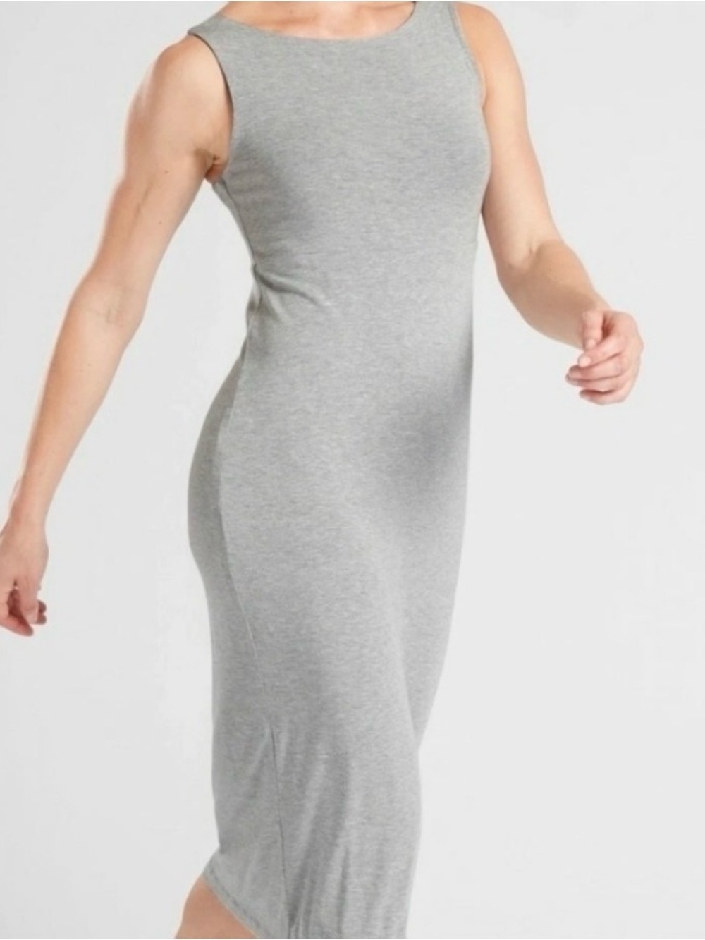 Athleta Santorini Midi Dress Gray  Athleisure Modal Sheath Scoop Size Medium